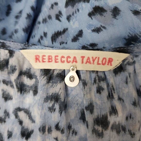 REBECCA TAYLOR Blue Chaetah Print Flowy Blouse 0 - Picture 5 of 6